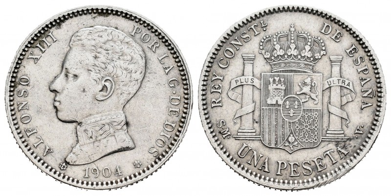 Alfonso XIII (1886-1931). 1 peseta. 1904*19-04. Madrid. SMV. (Cal 2019-69). Ag. ...