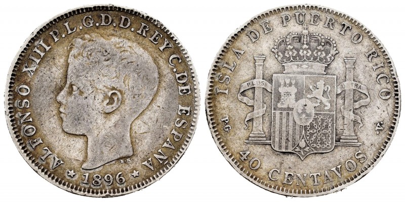 Alfonso XIII (1886-1931). 40 centavos. 1896. Puerto Rico. PGV. (Cal 2019-127). A...