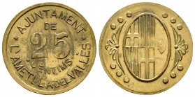 Guerra Civil (1936-1939). 25 céntimos. 1937. L´Ametlla del Valles. (Cal 2019-1). Ag. 2,20 g. Leve oxidación en anverso. Escasa. MBC+. Est...40,00.