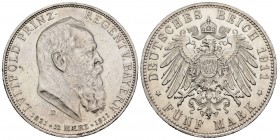 Alemania. Bavaria. Leopoldo I. 5 marcos. 1911. Munich. D. (Km-999). Ag. 27,65 g. Brillo original. Escasa. EBC+. Est...120,00.