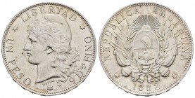Argentina. 1 peso. 1882. (Km-529). Ag. 25,07 g. Parte de brillo original. Escasa. EBC. Est...350,00.
