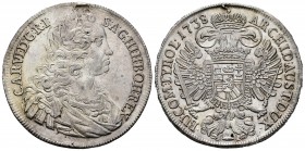 Austria. Karl VI. 1 thaler. 1738. Praga. (Km-1579.3). (Dav-1038). Ag. 28,33 g. Restos de soldadura a las 12 h. EBC-/EBC. Est...250,00.