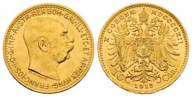 Austria. Franz Joseph I. 10 coronas. 1912. (Km-2816). (Fr-513R). Au. 3,41 g. SC. Est...140,00.