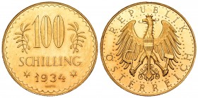 Austria. 100 shilling. 1934. Viena. (Km-2842). Au. 23,55 g. Brillo original. SC-/SC. Est...1100,00.