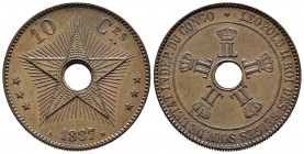 Congo Belga. Leopold II. 10 centimes. 1887. (Km-4). Ae. 20,25 g. EBC+. Est...60,00.