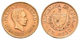 Cuba. 1 peso. 1915. (Km-16). Au. 1,68 g. EBC. Est...120,00.