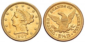 Estados Unidos. 2 1/2 dollar. 1907. (Km-72). Au. 4,18 g. Brillo original. SC-. Est...250,00.