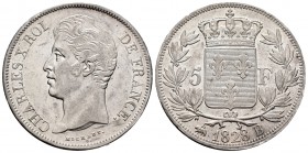 Francia. Charles X. 5 francos. 1828. Rouen. B. (Km-728.2). (Gad-644). Ag. 24,88 g. EBC/EBC+. Est...100,00.