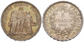 Francia. II República. 5 francos. 1848. París. A. (Km-756.1). (Gad-683). Ag. 25,04 g. Tono y brillo original. EBC+. Est...150,00.
