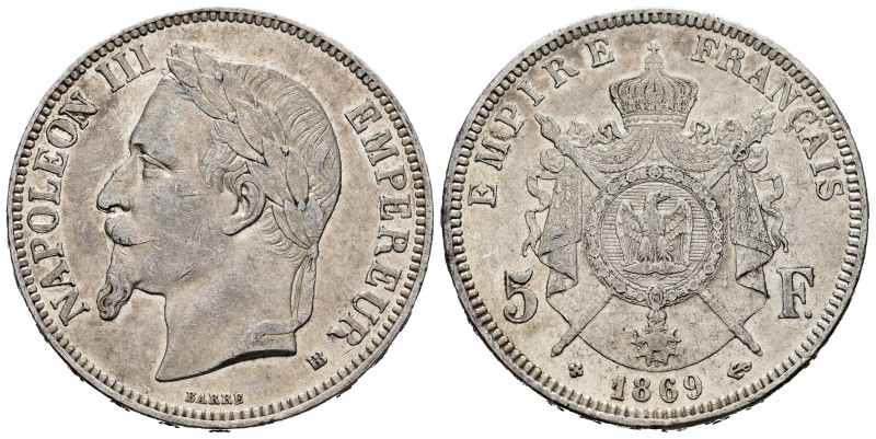 Francia. Napoleón III. 5 francos. 1869. Estrasburgo. BB. (Km-799.2). (Gad-739). ...