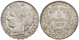 Francia. 5 francos. 1870. París. A. (Km-819). (Gad-743). Ag. 24,88 g. EBC-. Est...50,00.