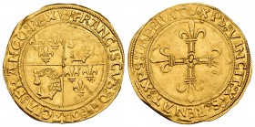 Francia. Francisco I. Ecu d'or au soleil du Dauphiné. 1528. 1º tipo, 3ª emisión. (Duplessy-782). (Fried-354). Anv.: FRANCISCVS:DEI: GRACIA: FRANCO: RE...