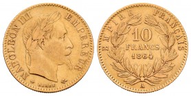 Francia. Napoleón III. 10 francos. 1864. París. A. (Km-800.1). (Fr-586). (Gad-1015). Au. 3,20 g. BC+. Est...120,00.