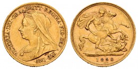Gran Bretaña. Victoria. 1/2 sovereign. 1898. (Km-784). Au. 3,98 g. Golpecitos en el canto. EBC. Est...160,00.