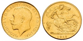 Gran Bretaña. George V. 1/2 sovereign. 1912. (Km-819). Au. 4,01 g. Estuvo en aro. MBC-. Est...150,00.
