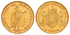 Hungría. Franz Joseph I. 10 coronas. 1911. Kremnitz. KB. (Km-485). (Fr-252). Au. 3,38 g. EBC. Est...160,00.