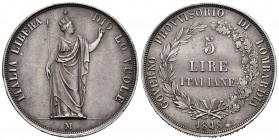 Italia. Lombardía. 5 liras. 1848. Milán. (Km-C-22.1). (Pagani-213). (Mont-425). Ag. 24,99 g. Tono. EBC-/EBC. Est...80,00.