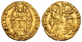 Italia. Venecia. Andrea Contarini doge LX (1368-1382). 1 ducado. (Cni-42 variante). (Paolucci-1). (Fried-1227). Au. 3,50 g. Golpecitos. MBC+. Est...45...