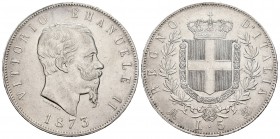 Italia. Vittorio Emanuele II. 5 liras. 1873. Milán. M. (Km-8.3). Ag. 24,94 g. Restos de brillo original. EBC. Est...60,00.