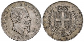 Italia. Vittorio Emanuele II. 5 liras. 1876. Roma. R. (Km-8.4). (Pagani-499). Ag. 24,99 g. MBC. Est...40,00.