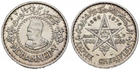 Marruecos. Mohamad V. 500 francos. 1956 (1376 H). (Km-54). Ag. 22,50 g. Restos de brillo original. EBC+. Est...40,00.