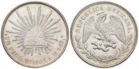 México. 1 peso. 1903. México. AM. (Km-409.2). Ag. 27,08 g. Brillo original. SC. Est...120,00.
