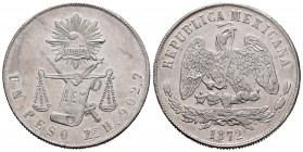 México. 1 peso. 1872. Zacatecas. H. (Km-408.8). Ag. 27,07 g. Restos de brillo original. EBC+. Est...150,00.