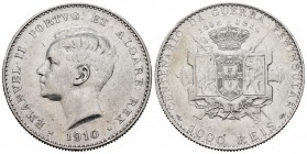 Portugal. Emanuele II. 1000 reis. 1910. (Km-558). (Gomes-07.02). Ag. 24,90 g. Centenario de la guerra peninsular. Golpecito en el reverso. MBC+. Est.....