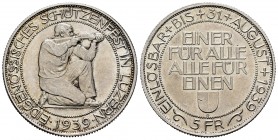 Suiza. 5 francos. 1939. Berna. B. (Km-S20). Ag. 19,43 g. Festival de tiro de Lucerna. Brillo original. EBC+. Est...50,00.