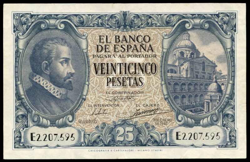 25 pesetas. 1940. Madrid. (Ed 2017-436a). 9 de enero, Juan de Herrera. Serie E. ...