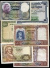 Lote de 6 billetes de España, 50 pesetas 1931, 100 pesetas 1925, 100 pesetas 1948, 500 pesetas 1931 y 1000 pesetas 1949. A EXAMINAR. BC+/EBC+. Est...5...