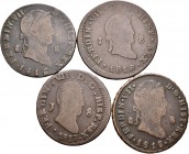 Lote de 4 piezas de 8 maravedís de Fernando VII, 2 de Segovia (1816, 1818) y 2 de Jubia (1817, 1818). A EXAMINAR. BC+. Est...50,00.