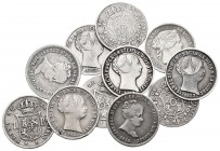  Lote de 11 monedas de plata de 1 real de Isabel II: 2 de Barcelona, años 1853 y 1857; 5 de Madrid . años 1838, 1844, 1848, 1852 y 1859; 4 de Sevilla ...