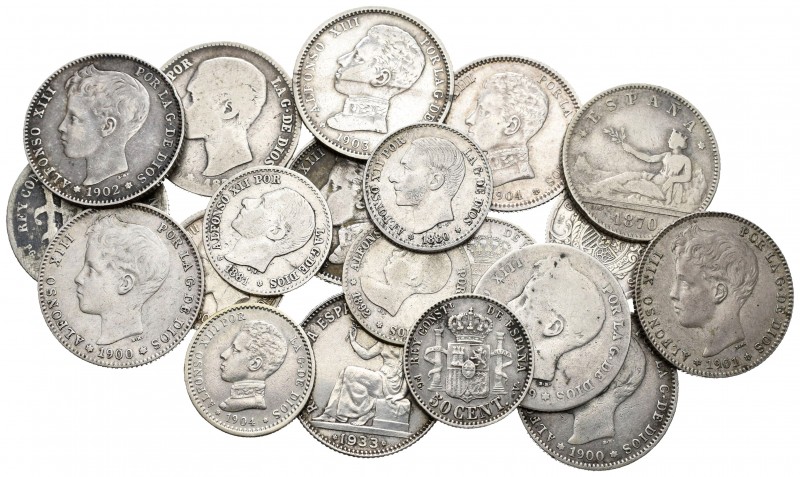 Lote de 20 monedas Centenario de la Peseta, 50 céntimos (8)  1880, 1881, 1892, 1...