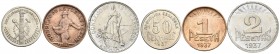 Guerra Civil (1936-1939). Serie completa de 50 céntimos, 1 y 2 pesetas. 1937. Asturias y León. (Cal 2019-8, 9 y 10). MBC+/EBC. Est...100,00.