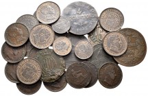 Lote de 27 monedas de cobre, Luxemburgo (1), España (26) 8 maravedís 1607, 3 cuartos 1841, 4 quartos 1814, 10 céntimos 1870, 5 céntimos 1870 (2), 2 cé...