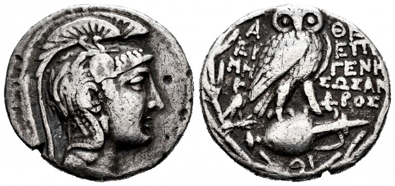 Ática. Tetradracma. 165-42 a.C. Atenas. (Thompson-446). Anv.: Cabeza de Atenea a...