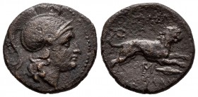 Reino de Tracia. Lisímaco. AE-19. 297-281 a.C. (Gc-6819). (Müller-61). Rev.: León galopando a derecha, debajo punta de lanza. Ae. 5,21 g. MBC-. Est......