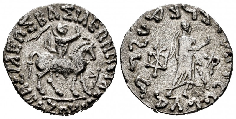 Indoescitas. Azes II. Tetradracma. 20-1 a.C. (Mitchiner-2360). Anv.: El rey a ca...