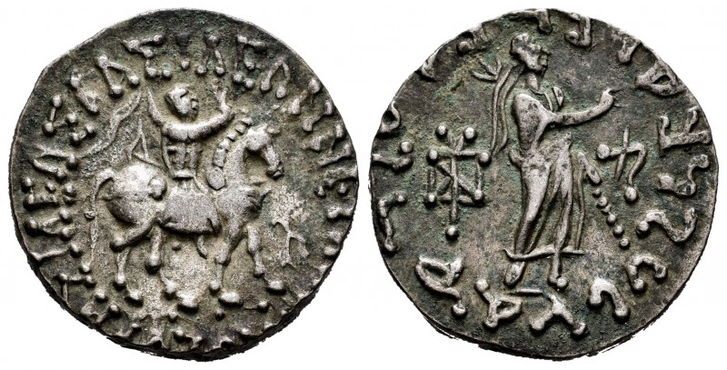 Indoescitas. Azes II. Tetradracma. 20-1 a.C. (Mitchiner-2360). Anv.: El rey a ca...