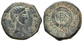 Cartagonova. Semis. 27 a.C.-14 d.C. Cartagena (Murcia). (Abh-590). (Acip-3142). Anv.: Cabeza desnuda de Augusto a derecha, alrededor AVGVSTVS DIVI F R...