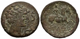 Kelse. As. 120-50 a.C. Velilla del Ebro (Zaragoza). (Abh-771). (Acip-1482). (C-9). Anv.: Cabeza masculina a derecha con manto y fíbula rodeada de tres...