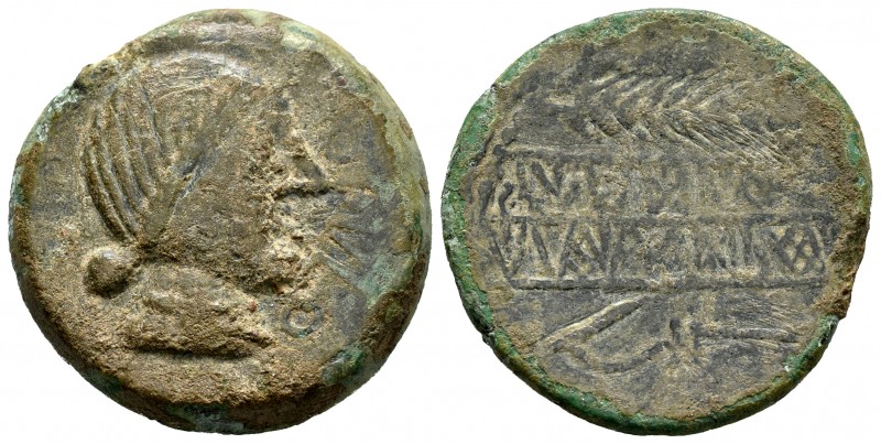 Obulco. As. 220-20 a.C. Porcuna (Jaén). (Abh-1783). Anv.: Cabeza femenina a dere...