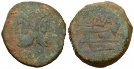 Cornelia. As. 169-158 a.C. Roma. (Spink-699). (Craw-178/1). Rev.: Proa, arriba CINA. Ae. 27,51 g. BC+. Est...40,00.