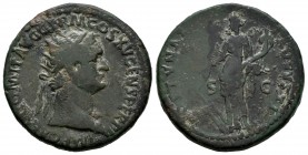 Domiciano. Dupondio. 90-91 d.C. Roma. (Spink-2786). (Ric-392). Rev.: FORTVNAE AVGVSTI SC. Ae. 13,04 g. BC+. Est...60,00.