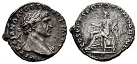 Trajano. Denario. 108-109 d.C. Roma. (Ric-119). Anv.: Busto laureado y drapeado a derecha. Rev.: La Equidad sentada a izquierda. Ag. 3,21 g. Oxidacion...