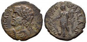 Septimio Severo. AE 22. 193-211 d.C. Psidia (Parlais). (Sng France-1676). Rev.: Tyche con timón sonbre globo y cuerno de la abundancia. Ae. 5,18 g. MB...