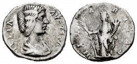 Julia Domna. Denario. 198 d.C. Roma. (Spink-6556). (Ric-556). Rev.: HILARITAS. Hilaritas en pie a izquierda con palma y cuerno de la abundancia. Ag. 3...