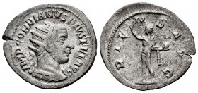 Gordiano III. Antoniniano. 242-244 d.C. Incierta. (Spink-8626). (Ric-213). (Seaby-167). Rev.: ORIENS AVG. Sol en pie a izquierda con la mano derecha l...