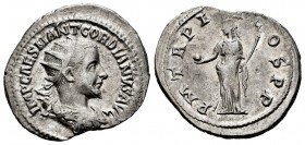 Gordiano III. Antoniniano. 239 d.C. Roma. (Spink-8634). (Ric-18). (Seaby-196). Rev.: P M TR P II COS P P. Providentia en pie a izquierda con globo y c...